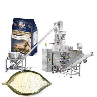 Automatic Powder Filling, Sealing & Labeling Machine for Food & Commodity Grade Plastic Pouches with Motor-Driven System